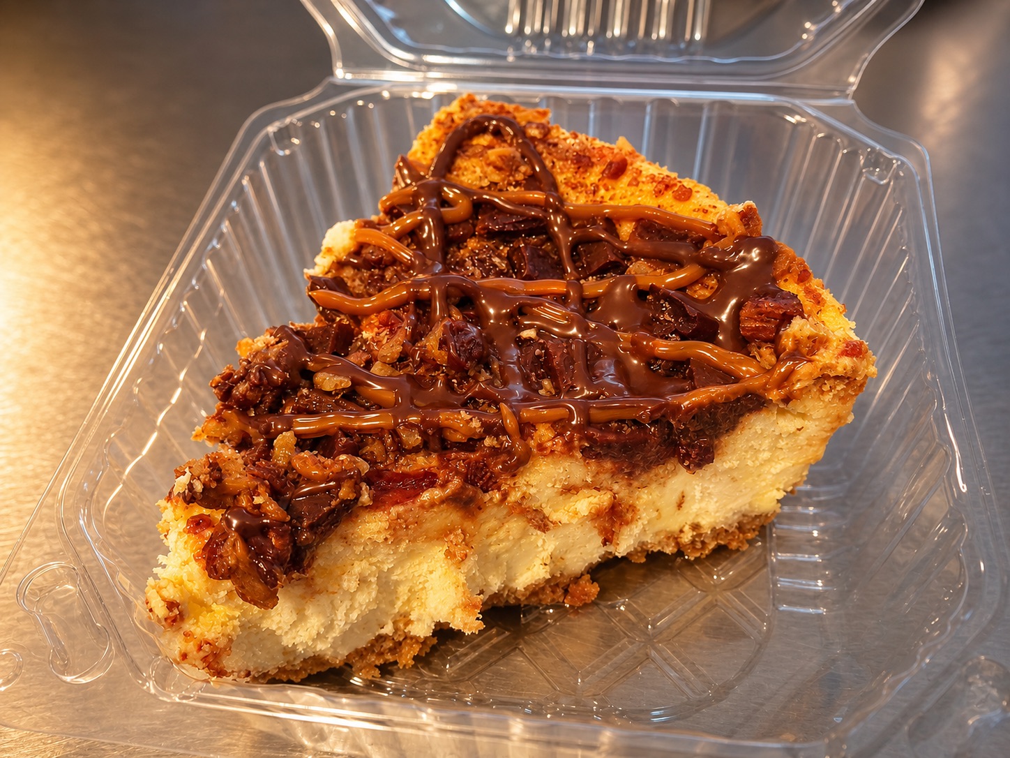Rebanada de cheesecake con chocolate y nuez